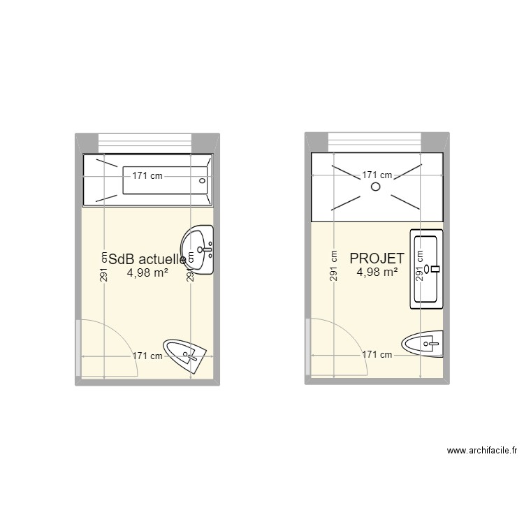 SdB Lefranc. Plan de 2 pièces et 10 m2