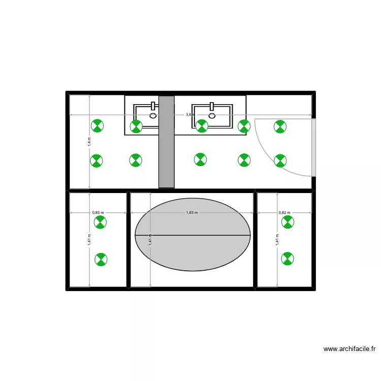 salle de bain du segneur. Plan de 4  et 10 m²