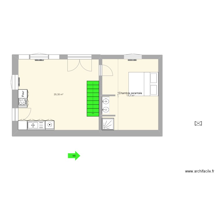 rdc Montreuil structure V2.2. Plan de 4 pièces et 60 m2