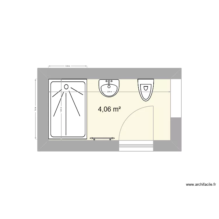 Salle de bain du bas. Plan de 1 Pièce et 4 m²