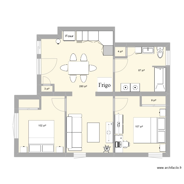 nouveau. Plan de 8 pièces et 55 m2