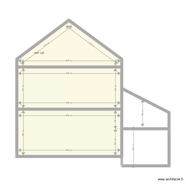 Mod&egrave;le coupe avec annexe. Plan de 