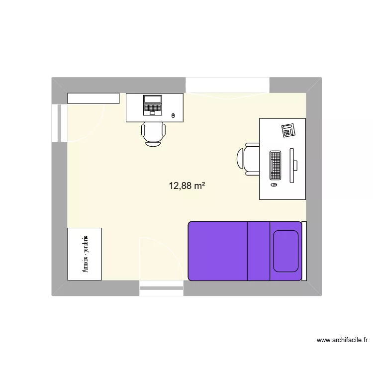 Chb E. Plan de 1 Pièce et 13 m²