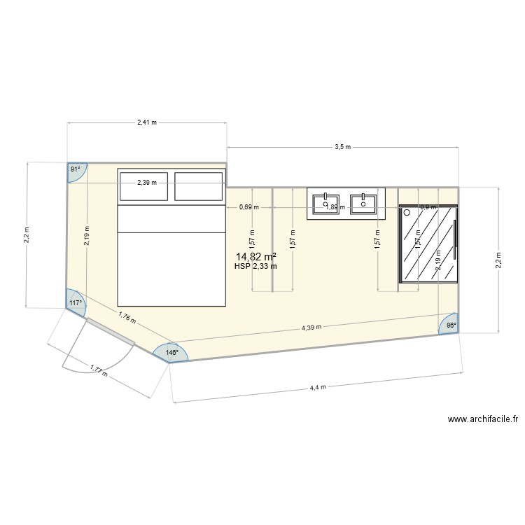 plan définitif. Plan de 1 pièce et 15 m2