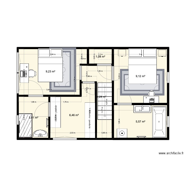 etage Souriaux. Plan de 7 pièces et 40 m2