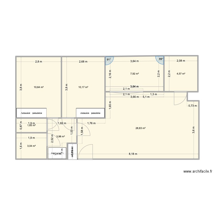 royer panoramique. Plan de 8 pièces et 71 m2