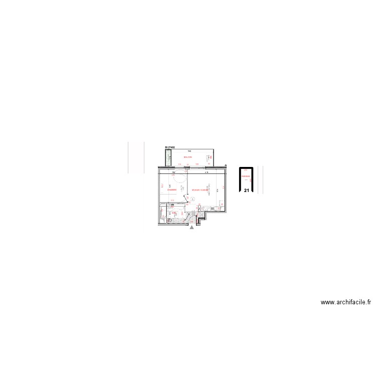 BI 27482. Plan de 1 pièce et 13 m2