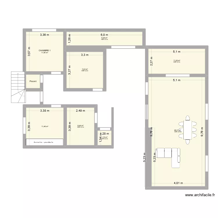 Maison 4. Plan de 9  et 114 m²