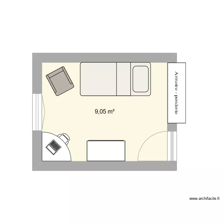 chambre juju. Plan de 1 Pièce et 9 m²