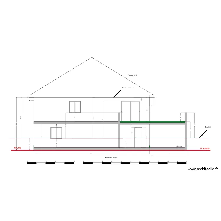 Coupe CC. Plan de 
