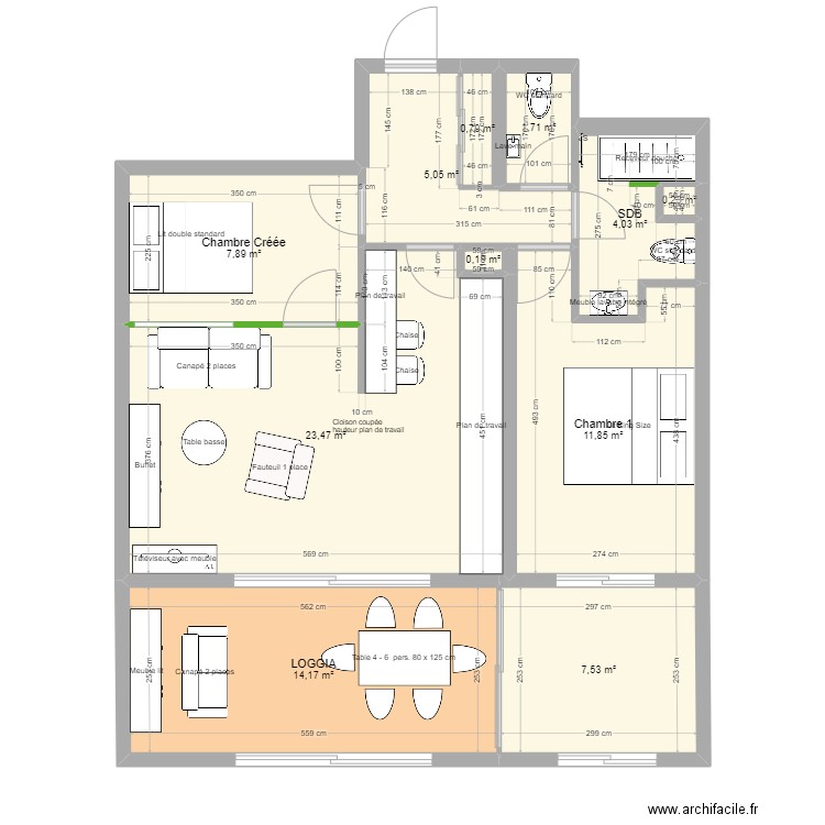 Golfe 6. Plan de 11 pièces et 77 m2