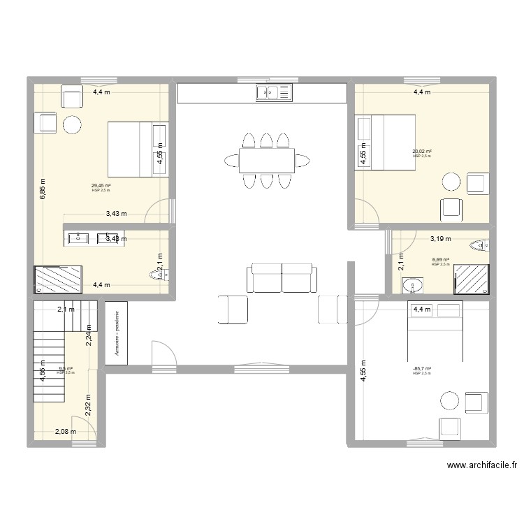 projet mada. Plan de 5 pièces et 86 m2