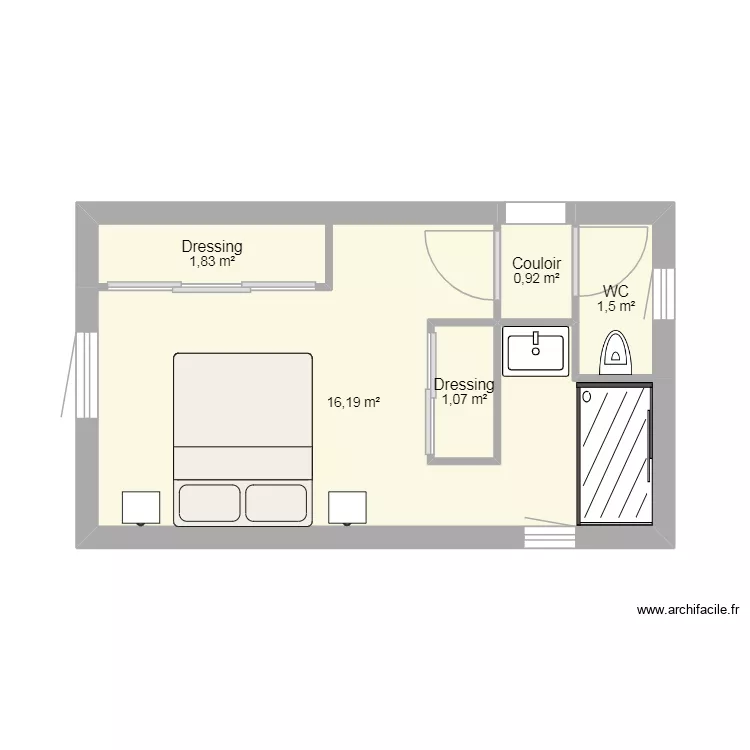 Amenagement suite parentale RdC. Plan de 5 Pièces et 22 m²
