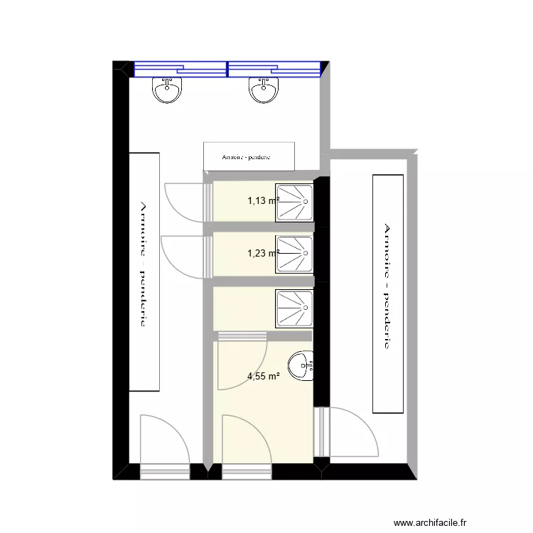 VESTIAIRE AVANT. Plan de 3  et 7 m²