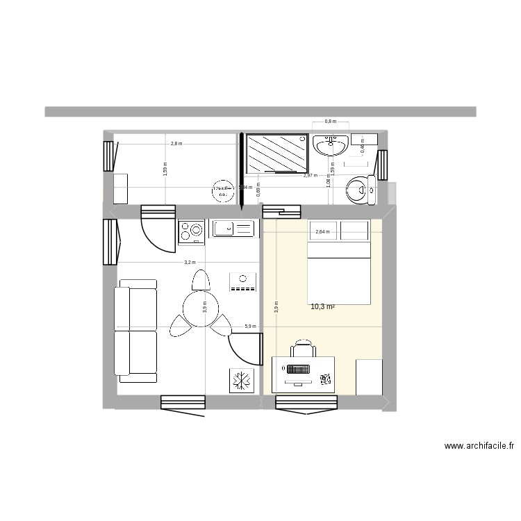 maze. Plan de 1 pièce et 10 m2