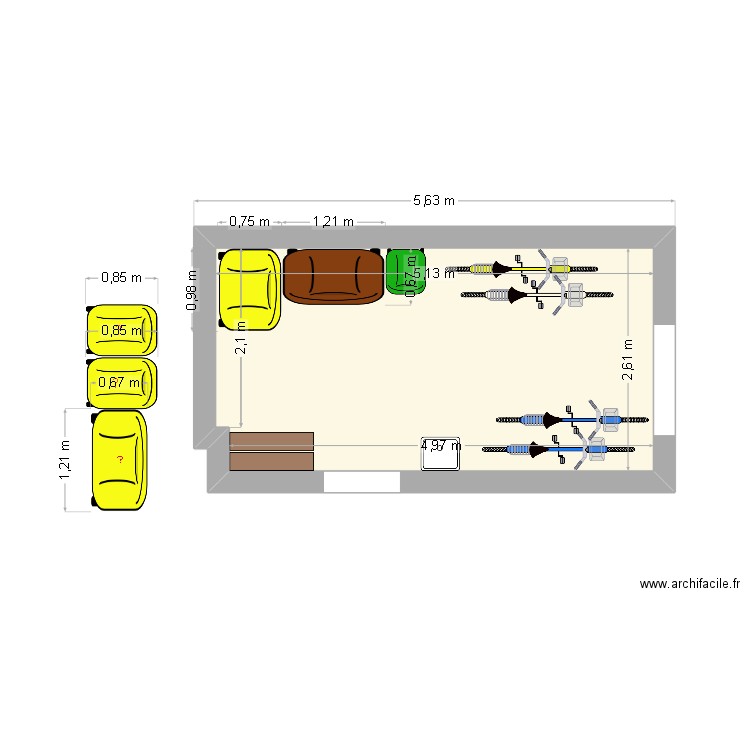 courette. Plan de 1 pièce et 13 m2