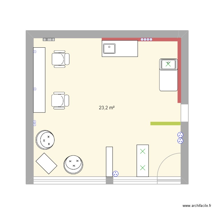 Salon de coiffure. Plan de 1 pièce et 23 m2