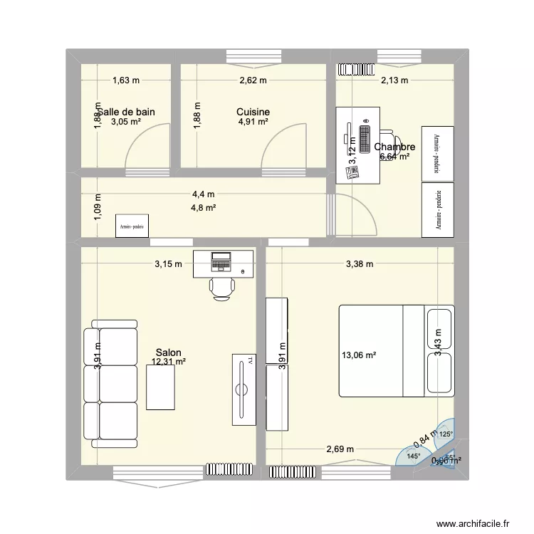 Em V4. Plan de 7  et 45 m²