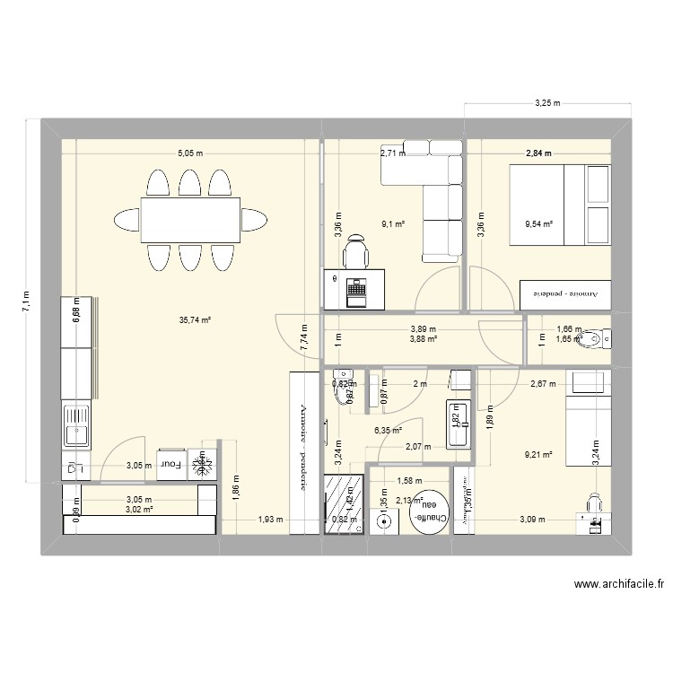 elise3. Plan de 9 pièces et 81 m2