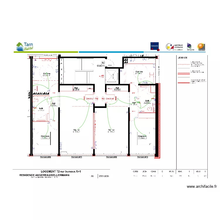 Logement T2 sur bureaux R+1. Plan de 