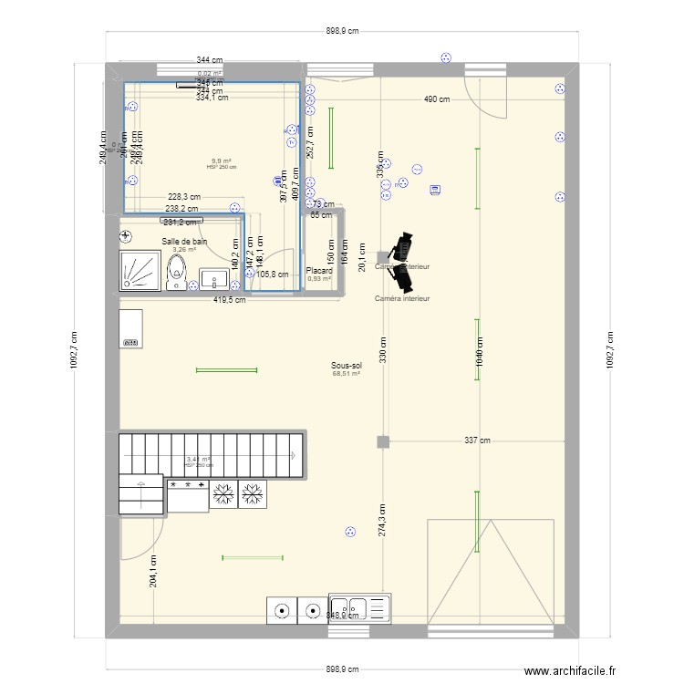 maison 39 sous-sol. Plan de 5 pièces et 88 m2