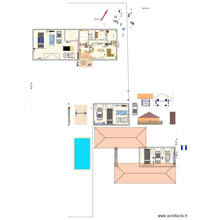 Duras + hangar. Plan de 13 pièces et 390 m2