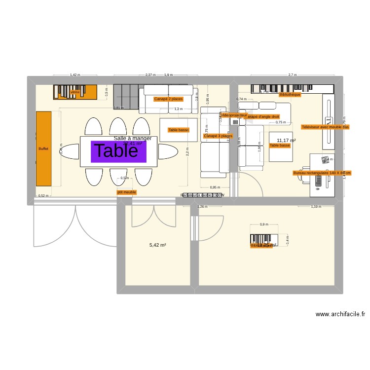 baudelaire2. Plan de 4 pièces et 50 m2