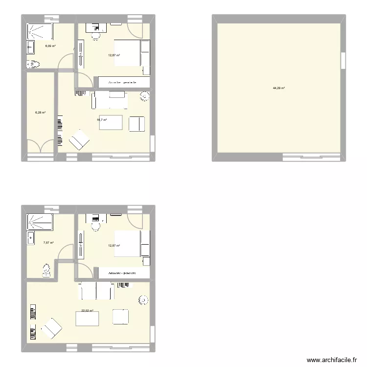 grange. Plan de 8  et 129 m²