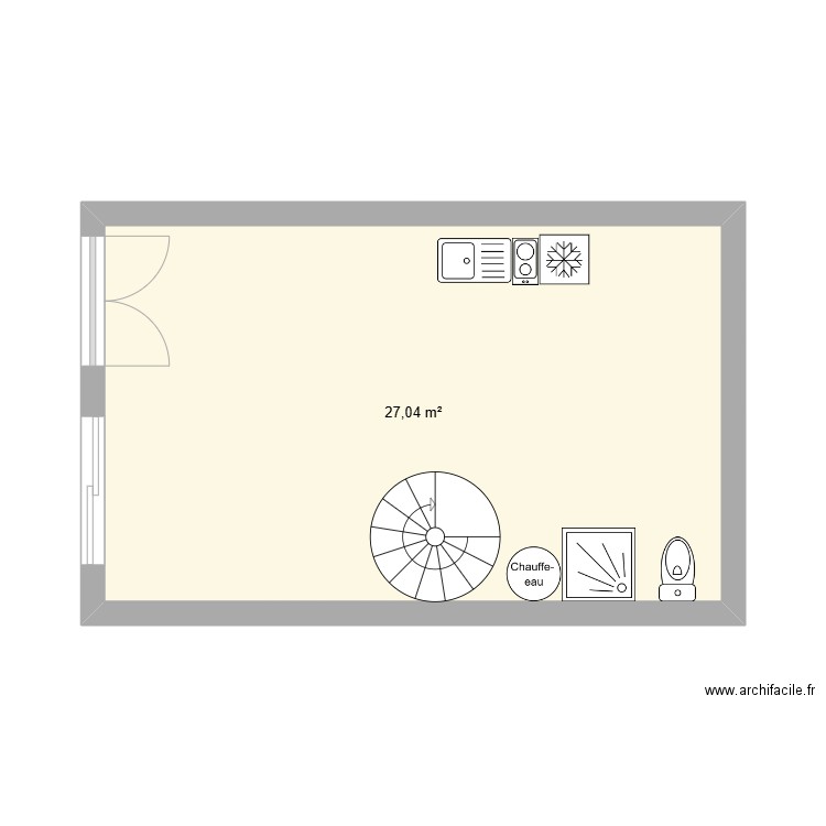 étage longère. Plan de 1 pièce et 27 m2