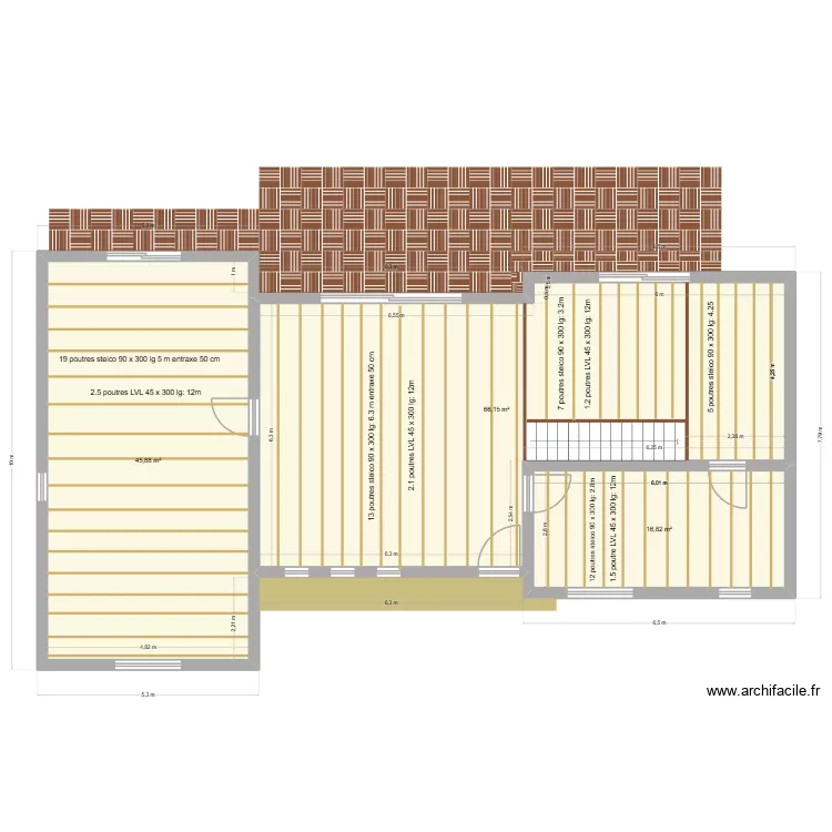 plan RDC toiture. Plan de 3 pièces et 129 m²