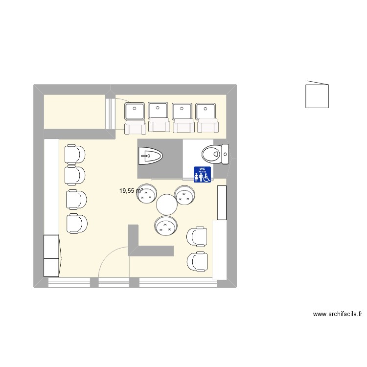 salon de coiffure. Plan de 1 pièce et 20 m2