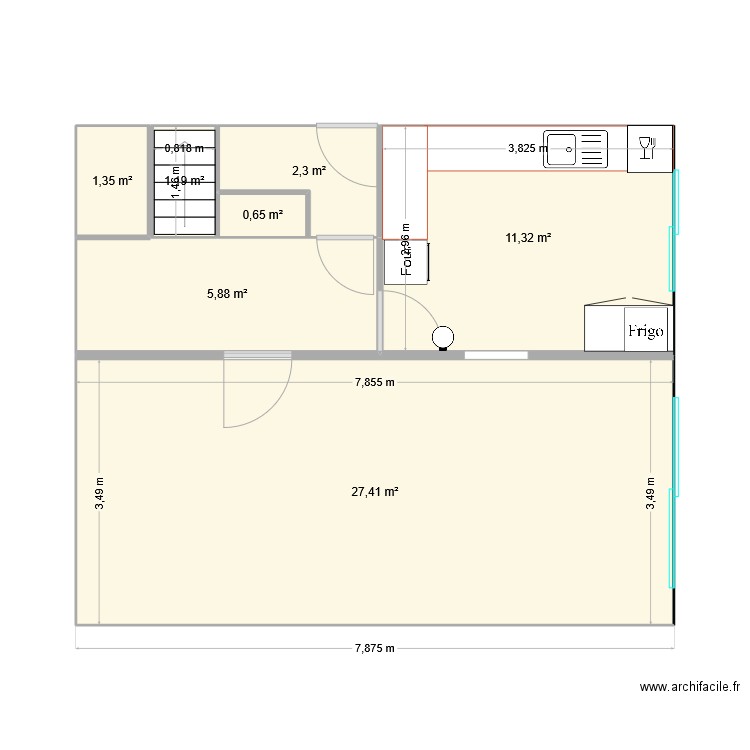 maison avant travaux 001. Plan de 7 pièces et 50 m2