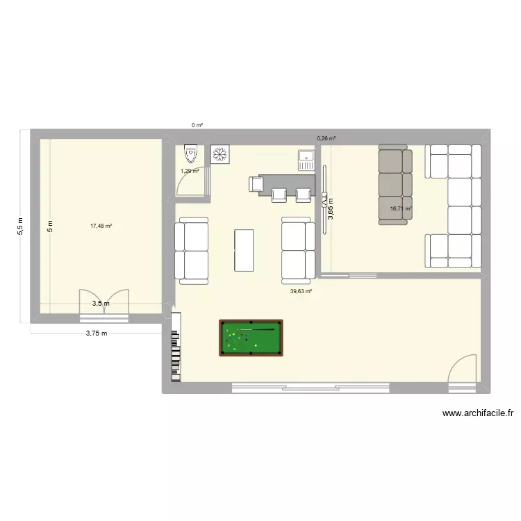 SALLE DE JEUX VERSION 5.5 ++. Plan de 6 Pièces et 75 m²