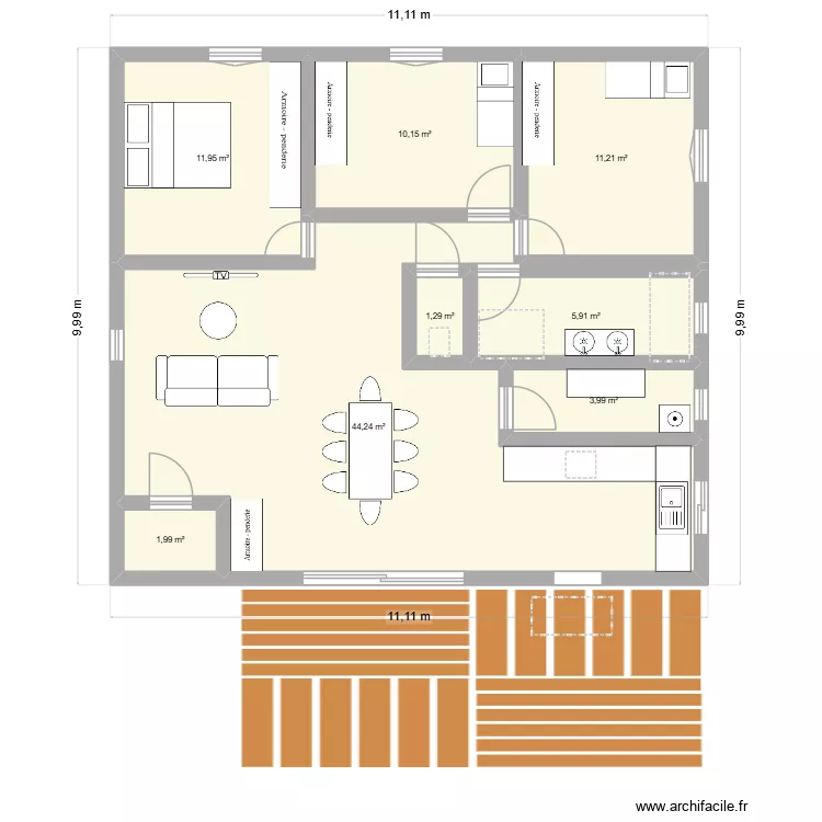 Maison 1er essai. Plan de 8 pièces et 91 m²