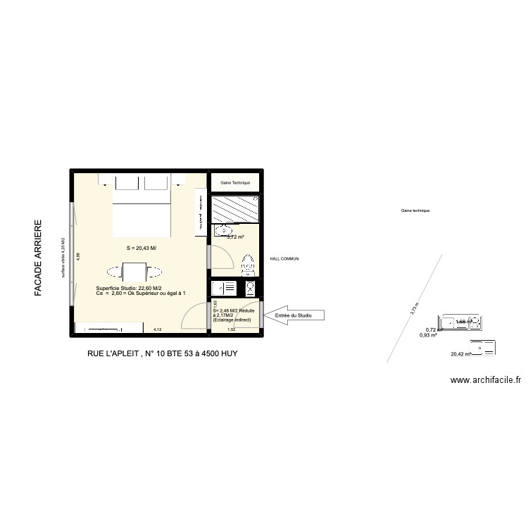 l'apeit huy. Plan de 5 pièces et 27 m2