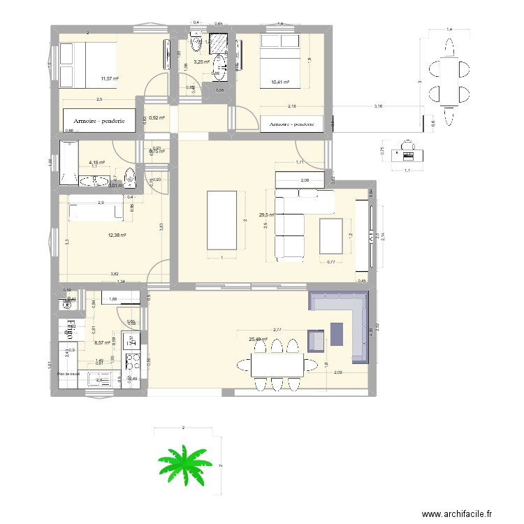 Vanniers 4 nu. Plan de 15 pièces et 109 m2