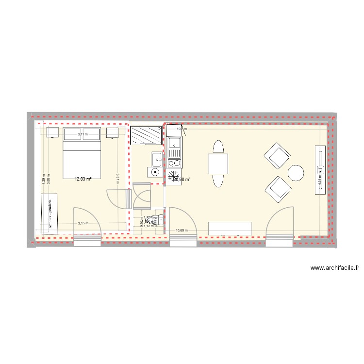 2025.12.07 PLAN LOG COURS. Plan de 3 pièces et 59 m2