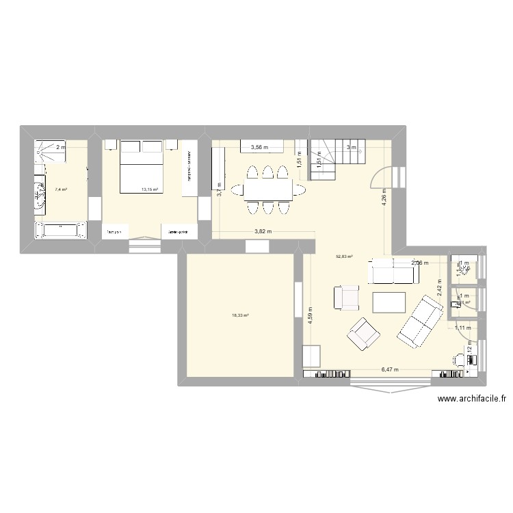 étage maison. Plan de 6 pièces et 94 m2
