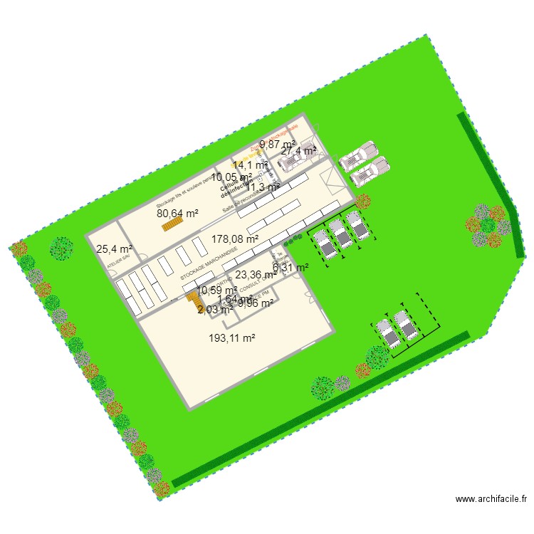 espasano2. Plan de 22 pièces et 733 m2