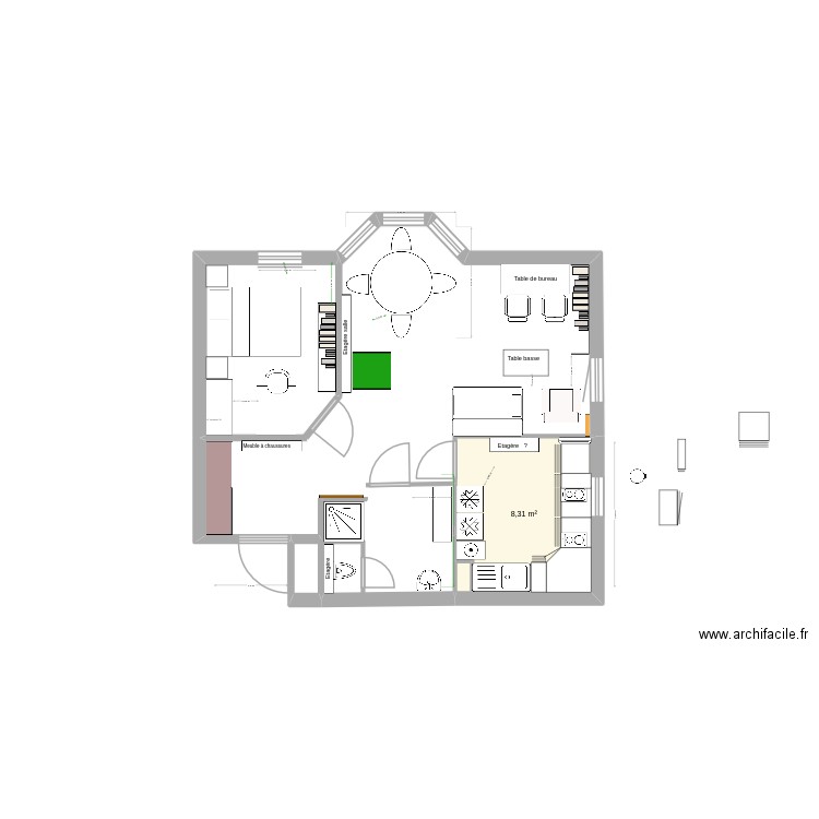 Haie Vignée 18. Plan de 1 pièce et 8 m2