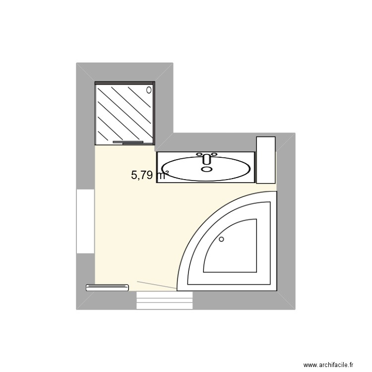 SDB bas. Plan de 1 pièce et 6 m2