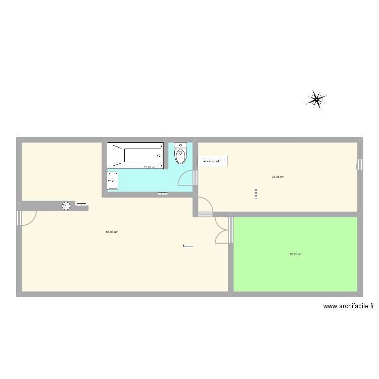 Salle de bain. Plan de 4 pièces et 133 m2