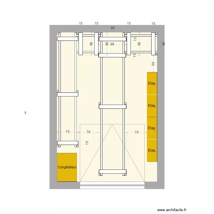 Petit garage avec &eacute;tag&egrave;res vue de dessus 2. Plan de 