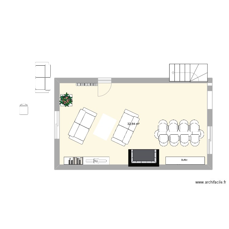 salon séjour 3. Plan de 1 pièce et 33 m2