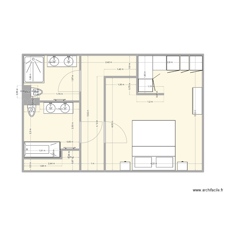 travaux. Plan de 5 pièces et 38 m2