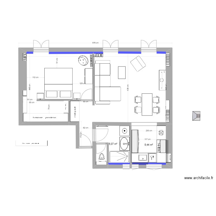 Manon 2. Plan de 2 pièces et 11 m2