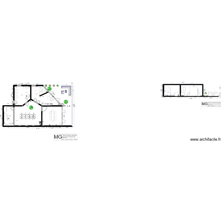 bureau coworking base. Plan de 7  et 220 m²
