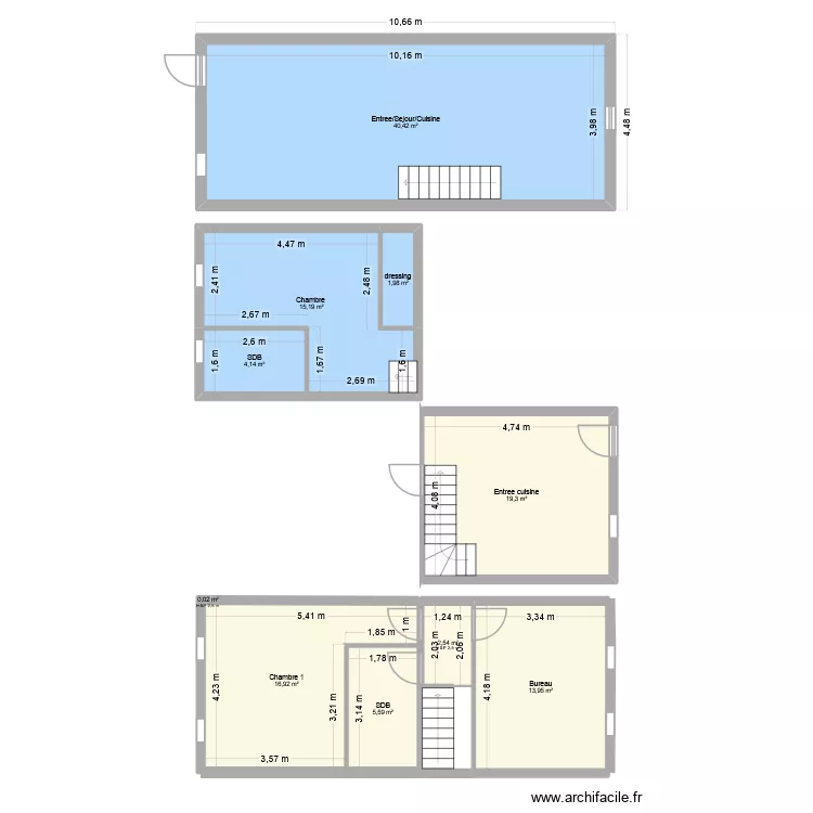 3 place st pallais division 2 lots S-Sol+rdc ouest / Rdc est + 1er etage. Plan de 10  et 120 m²
