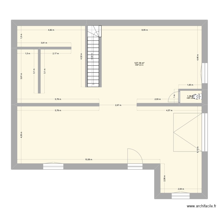 Siorat_Sous-Sol. Plan de 2 pièces et 129 m2
