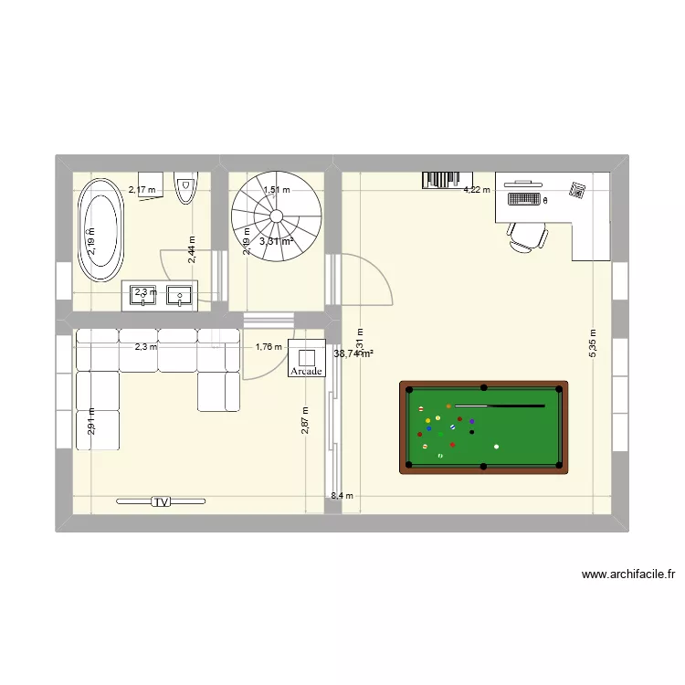 Plan exacte. Plan de 2  et 42 m²